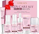 Skin Care Set,6 Pcs Korean Snail Mucin Essence Anti-aging Moisturize Repair Soothe Hydrate,Glass Skincare Gift Kit for Dull & Dry Skin,Self Care Skincare Gifts for Women Mother Mom Wife Teenage Girls