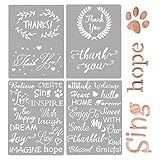 AIEX 4-Piece Plastic Journal Stencils for Drawing & Painting - 2 Thank You & 2 Inspiring Word Stencils, 20 x 15 cm