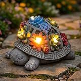 Snclriao Solar Turtle Garden Outdoor Decor with Succulent & 7 LED Lights – Outside Tortoise Statue Decor for Yard Patio Balcony & Backyard - Home House Decoration Art - Gift for Men Dad Women Mom