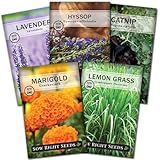 Sow Right Seeds - Insect & Pest Repellent Seed Collection for Planting - Lavender, Catnip, Marigold, Hyssop & Lemon Grass - 5 Packets with Instructions for Home Garden - Natural Pest Solution