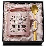 Retirement Gift for Woman 2025 - Retirement Gifts for Women, Coworker Leaving, Farewell, Going Away, Goodbye Gifts, Retired Free And Fabulous -14oz Pink Marble Coffee Mug, Gift Box