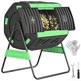 Outsunny Compost Bin Outdoor, 53 Gal Dual Chamber Compost Tumbler with 8 Adjustable Vents, BPA Free Rotating Tumbling Composter with 2 Sliding Doors and Metal Frame for Kitchen, Garden, Yard, Green