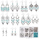 SUNNYCLUE 1 Box DIY 10 Pairs Angel Fairy Charm Boho Style Chandelier Charms Earring Making Kit Feather Star Dream Catcher Pendants for Jewelry Making Kits Adult Women DIY Craft Beginner Supplies