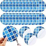Outus 24 Pcs Vinyl Pool Patch Repair Kit Self Adhesive Pool Liner Plastic Repair Patch Pool Patches for Above Ground Pools Inflatable Boats Air Mattress Products, 4 Inch (Gradient Blue Plaid)