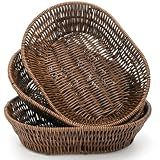 ZAVOOS 3 Pack Wicker Bread Basket, 11 Inch Woven Oval Food Baskets for Serving, Tabletop Stackable Pantry Organizer Bin for Home Kitchen, Restaurant, Bakery, Fruit Vegetable Storage, Brown