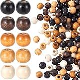 Pndeyo 100pcs Large Hole Wooden Beads for Crafts, Vintage Round Natural Wood Hair Bead, 5 Colors 9X10mm Wooden Loose Spacer Beads for Macrame Necklace Bracelet Hair DIY Craft Handmade Decor