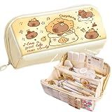 SIORTIO Pencil Pouch Multi-Layer Large Capacity Capybara Print Quirky Fun Cute (Beige-1), TM240315-1(2)-test-1