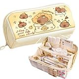 SIORTIO Pencil Pouch Multi-Layer Large Capacity Capybara Print Quirky Fun Cute (Beige-1), TM240315-1(2)-test-1