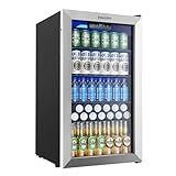 EUHOMY Mini Fridge 130 Can Beverage Refrigerator Cooler Glass Door for Soda Wine Beer, Beverage Cooler for Home, Bar, Office with Digital Temperature Control Adjustable Shelves, 3.2 Cu.Ft, Silver