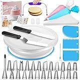 Syntus 65 PCs Cake Decorating Kit with Cake Stand Turntable, Cake Baking Supplies 30+1 Piping Bags, 24 Piping Tips, Offset & Straight Spatulas, 3 Scrapers, Leveler, 2 Couplers & 1 Tips Brush