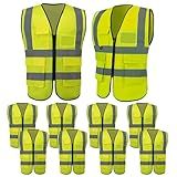Lavori-AK 10 Pack Reflective Safety Vests with Pockets & Zipper, High Visibility Yellow Construction Vest for Men Women, Durable ANSI Class 2 Work Vest Strips Vests for Outdoor Work