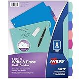 Avery Write & Erase Dividers for 3 Ring Binders, 8 Tabs per Set, Multicolor Big Tabs, Pastels, Binder Dividers Great for Organizing Reports, Projects, and More (16271)