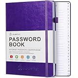 JUBTIC Password Book with Individual Alphabetical Tabs, 7"x10" Internet Password Keeper Book for Seniors, Password Notebook and Organizer/Notes Section,Purple