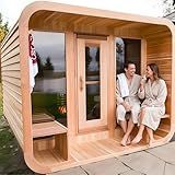Customize Outdoor Steam Sauna 4-10 Person, Canadian Hemlock, Red Cedar Sauna, Porch Option, Glass Window Option, Wood Burning Stove or Harvia Heater with Rocks, ETL Certificate(0-195 °F)