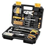 DEKOPRO General Household Hand Tool Kit with Plastic Toolbox Storage Case, All Purpose Home Tool Kit Includes Essential Tools for Office College Repairs, 50 Piece