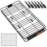 Mockins 84"x39"x6" XL Extendable Roof Rack Cargo Carrier for Top of Vehicle Storage | 250 Lbs Capacity Weatherproof Steel Roof Basket | Heavy Duty Car Rooftop Cargo Carrier Set w/Ratchet Straps & Net