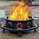Panovue 42 inch Fire Pit for Outside, Heavy Duty Wood Burning Fire Pits with Fire Poker, Outdoor Octagonal Firepit for Camping, Yard, Patio
