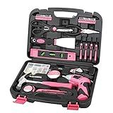 Apollo Tools 135 Piece Household Pink Hand Tools Set with Pivoting Dual-Angle 3.6 V Lithium-Ion Cordless Screwdriver - DT0773N1