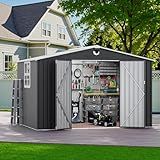 10x8 FT Outdoor Storage Shed, Metal Garden Shed - Tool Storage Sheds with Lockable Doors & 1 Clear Window, Waterproof Outside Storage Building for Backyard, Patio (Black; Floor Not Included)