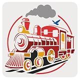 DOODLREAM 11.8"x11.8" Old Steam Train Wall Stencil Templates, Steam Engine Reusable Plastic Stencils for Painting on Wood Floor Tile Fabric Glass Furniture, DIY Home Decor Template