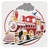 DOODLREAM 11.8"x11.8" Old Steam Train Wall Stencil Templates, Steam Engine Reusable Plastic Stencils for Painting on Wood Floor Tile Fabric Glass Furniture, DIY Home Decor Template