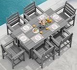 SERWALL 7 Pcs Outdoor Dining Set, 1 Umbrella Hole Table & 6 Chairs, Gray