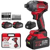 GoYwato 2655In-lbs 21V Brushless 1/4" Power Cordless Impact Driver Set Red