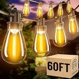 Amzrap 60FT LED Outdoor String Lights with 16+1 Edison Shatterproof Waterproof Bulbs, 2700K Commercial Grade Patio Lights, Heavy Duty Outside Hanging for Garden Porch Deck Decor
