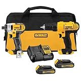 DEWALT 20V MAX Cordless Drill and Impact Driver, Power Tool Combo Kit , Includes 2 Batteries, Charger and Bag (DCK240C2)