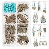 SUNNYCLUE 1 Box DIY Make 10 Pairs Turquoise Beads Earrings Making Kits Tibetan Style Alloy Pendants Chandelier Components Links for Women Beginners DIY Jewelry Making, Antique Bronze