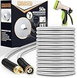 Unywarse Garden Hose 50FT Metal Water Hose with 10 Function Nozzle No-Kink