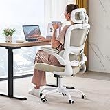 TRALT Office Chair Ergonomic Desk Chair, 330 LBS Home Mesh Office Desk Chairs with Wheels, Comfortable Gaming Chair, High Back Office Chair for Long Hours (Beige)