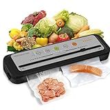 Updated Vacuum Sealer Machine 2025, MEGAWISE Food Sealer w/Starter Kit, Dry & Moist Food Modes, Compact Design with 10 Vacuum Bags & Built-in Cutter (Grey)