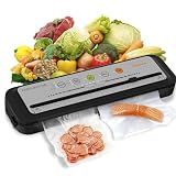 Updated Vacuum Sealer Machine 2025, MEGAWISE Food Sealer w/Starter Kit, Dry & Moist Food Modes, Compact Design with 10 Vacuum Bags & Built-in Cutter (Grey)
