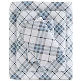 True North by Sleep Philosophy Cozy Flannel Warm 100% Cotton Sheet - Novelty Print Animals Stars Cute Ultra Soft Cold Weather Bedding Set, Twin XL, Blue Plaid 3 Piece