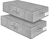 Under Bed Storage, 2 Pack Underbed Storage Container Bags With Lid, Foldable Sturdy Clothes Storage Drawer Organizer W/ 3 Handles, Ultra Thick Fabric Blanket Shoe Storage Box, 30x15x6.7inch, Grey