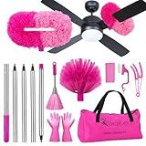 CALBEAU Ceiling Fan Cleaner Duster with 60 inch Extension Pole, Dusters for Cleaning High Ceiling Fan Blades, Dusters Kit with Storage Bag, Cleaning Tools for Families (13pcs)