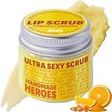 Handmade Heroes Turmeric Lip Scrub with Vitamin C – 100% Natural Vegan Exfoliant for Dark Dry Chapped Lips – Deep Conditioning Sugar Polish 1oz