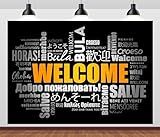 Loccor 7x5ft Fabric International Welcome Backdrop Welcome Word Cloud in Different Languages Photography Background for Sport Event Banner Decorations Photo Shooting Props