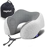 napfun Neck Pillow for Traveling, Upgraded Travel Neck Pillow for Airplane 100% Pure Memory Foam Travel Pillow for Flight Headrest Sleep, Portable Plane Accessories, Light Grey