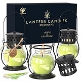 Citronella Candles Outdoor with Vintage Lantern - 3pcs 3.5oz DEET Free Lemongrass Scented Candles for Camping Patio Garden, Natural Citronella Soy Wax Candle, Gifts for Women