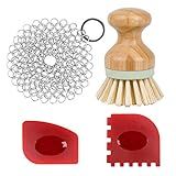 Trumoter Cast Iron Cleaner kit, Pot Cleaning Brushes, Stainless Steel Chainmail Scrubber, Pan Scrapers, Kitchen Cleaning
