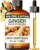 Kukka Ginger Essential Oil for Hair, Skin & Massage - 4 Fl Oz - Enjoy A Warm, Spiced, Ideal for Daily DIYs, Skin Care, Self-Care, DIY Soap Making Scents