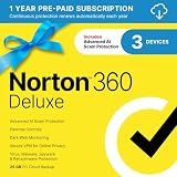 Norton 360 Deluxe, Antivirus software for 3 Devices with Auto-Renewal – Includes Advanced AI Scam Protection, VPN, Dark Web Monitoring & PC Cloud Backup [Download]