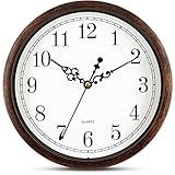 Bernhard Products Wall Clock 10 Inch Silent Non Ticking Movement Quality Quartz Battery Operated Round Easy to Read Decorative Brown Home/Kitchen/Office/Bedroom/Classroom/School Clocks, Black Numbers
