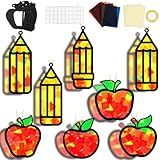 32 Sets Back to School Apple Pencil Suncatchers Craft Kit DIY Window Stained Glass Effect First Day of School Paper Craft Home Classroom Decoration Kid Birthday Gift Creative Art Project Activity Game