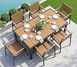 Vexwalx 7-Piece Outdoor Dining Set, Aluminum Dining Table Set for 6, Patio Table and Chairs Set with Umbrella Hole, All Weather HDPS Outdoor Table and Chairs for 6 (Gray-Teak)