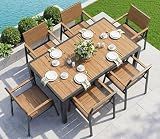 Vexwalx 7-Piece Outdoor Dining Set, Aluminum Dining Table Set for 6, Patio Table and Chairs Set with Umbrella Hole, All Weather HDPS Outdoor Table and Chairs for 6 (Gray-Teak)