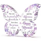 Glydein Unique Retirement Gift for Woman Men 2025, 5x3.8x0.5 Inch Purple Butterfly Acrylic Plaque Decor with Warm Words, Best Retirement Gifts for Coworker Teacher Friend Nurse Boss