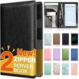 Forvencer Server Book, 2 Zipper Pocket, Server Books for Waitress, Waitress Book for Servers, Fits Waitress Apron, Guest Book, Waitress Accessories, Serving Book,Receipt Holder, Black